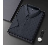 Cotton linen men's short sleeved polo shirt, checkered lapel casual business T-shirt, novel and luxurious quality for summer