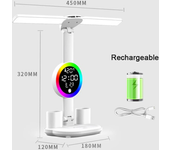 Lámpara de mesa Led recargable para estudio, lámpara de escritorio, luz de lectura, luz nocturna Led con ventilador, reloj Led, pantalla, luz de escritorio de lectura