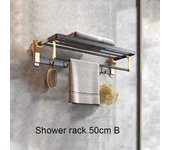 Organizador de accesorios de baño, toallero negro y dorado, soporte para pañuelos, carrito de ducha, estante de esquina