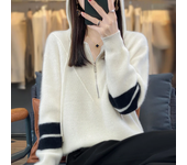 Autumn and winter women's hooded sweater collar sweater wool half zipper casual thick pullover sweater cashmere knitted jacket fashionable top