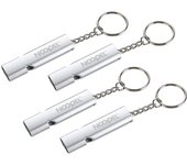 Emergency Survival Whistle Double Tubes Safety Whistles 4 pack with keychain Silver