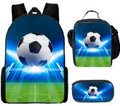 3Pcs Set School bags with Lunch bag Pencil Case,Custom Backpack Add with Your Logo or text , Kids Bags with 3D Football Printed