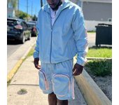 Nylon lightweight zipper and cargo shorts two-piece set men's reflective windbreaker jacket sportswear