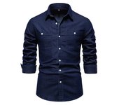 Camisa vaquera sin hierro para hombre, camisa informal de manga larga de color sólido sin hierro, nuevo estilo a la moda, 2025