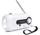 （White）Portable Solar Crank Radio Emergency AM/FM Weather Radio, Survival Radio with Bright LED Flashlight, SOS Alarm, Headphone Jack, Cell Phone Charger for Home and Outdoor