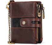 Cuero auténtico hombres Cartera de moda calidad viaje monedero RFID proteger tarjeta crédito wollst para con cadena
