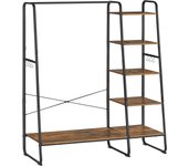 Perchero, Perchero con Zapatero, 5 Estantes de Almacenamiento, 6 Ganchos Laterales, Dormitorio, Sala de Estar, Pasillo, Diseño Industrial, Marrón Rústico y Negro Mate RGR116B01