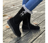 Winter Plush Snow Boots Women's Mid Calf Chunky Heel Warm Fur Cut Winter Boots