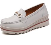 Women's Platform Leather Loafers Slip-On Shoes Breathable Non-Slip Walking Shoes