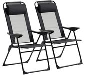 Conjunto de 2 Sillas de Camping Plegables Sillas de Jardín con Reposacabezas Desmontable y Respaldo Reclinable en 5 Niveles Carga 120 kg para Terraza Playa 62x70x109 cm Negro