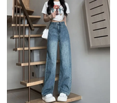 American Style Wide-leg Jeans Grey/black For Women New Autumn Low-waist Straight-leg Loose-fit Slimming Draped Floor Pants