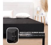 Waterproof Mattress Protector Queen Size 14 inches Deep Pocket Polyester Bed Cover Solid Color Fitted Sheet (Black, Queen)