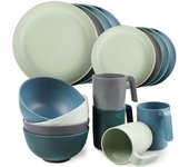 16 Piece Set Of Indestructible Plastic Tableware, Including 4 Large Plates, 4 Small Plates, 4 Bowls, And 4 Cups Of Lightweight Tableware, Compatible With Dishwashers And Microwaves, Suitable For Dining Tables, Picnics, And Camping