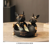 Lover Bulldog Statue with Bowl Key Storage Box Jewelry French Bulldog Statue Resin Home Decoration Dining Table Decoration