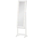 Espejo Joyero de Pie Armario de Joyería con 16 Luces LED y Ángulo Ajustable Organizador de Joyas con Estantes Ranuras para Anillos 36x30x136 cm Blanco Cálido