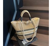 Bolso de mano de paja tejido A mano para mujer, bolsa de mimbre Vintage, gran capacidad, informal, para playa