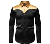 Nuevas camisas de manga larga lisas de satén para hombres, camisa de esmoquin bloqueada de color de lujo a la moda, camisa informal de fiesta de boda y graduación, negocios
