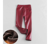 Autumn Winter Girls Leather Pants Thick Velvet PU Leather Children's Leggings Kids Pencil Pants Infant Warm Trousers Slim Pant
