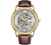Reloj mecánico automático calado tendencia reloj mecánico de cuero a prueba de agua para hombres