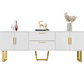 Mueble TV 170 cm blanco alto brillo, cuatro puertas y dos cajones