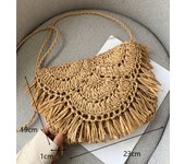 Round Straw Beach Bag Vintage Handmade Woven Shoulder Bag Raffia Circle Rattan Bags Bohemian Summer Vacation Casual Bags
