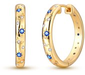 Pendientes de aro de circonio para mujer y niña, aretes de Color dorado, Luna y estrellas, joyería fina de plata 925