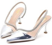 Y Dia Black Sier Beige Pu Rubber 7.5cm Stiletto Heels Shoes Pointed Closed Toe Women's Heeled Sandals