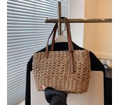 Solid Color Large Capacity Women's Beach Vacation Bag Top Handle Grass Woven Tote Bag Summer Basket Handbag