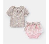 2024 Bebé Bolso Trasero Verano Manga Corta Dos Piezas Bebé Floral Encaje Shorts Set