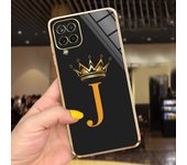 Samsung Galaxy A12 Case Cover Black Luxury Plating Square Frame Latters ABC Back Shell For Samsung A12 A 12 Soft TPU Shockproof
