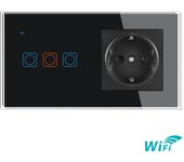 3gang Wifi Switch Smart life 16A wall outlet, tempered glass panel 153*82mm, Google Home/Alexa support