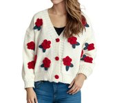 Fashion Chic Ladies Knit Sweaters Spring Autumn New in V Neck Cardigans Cute Flowers Loose Outerwear Wear to Work