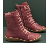 Nuevas Botas De Mujer Con Cremallera Lateral Con Cordones Para Mujer, Zapatos Casuales De Tacón Plano