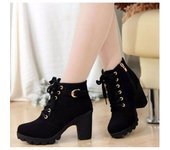 Botas de tacón alto de PU para mujer, zapatos europeos con cordones de alta calidad, entrega rápida, primavera e invierno,