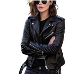 Chaqueta de cuero de motocicleta para mujer, abrigo corto de cuero Delgado, primavera y otoño