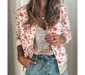 Women Elegant Zipper Bomber Jacket Spring Autumn Floral Printed Jackets Office Wear Slim Office Coat Retro Outwear