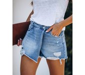 2025 europeo y americano nuevo verano casual temperamento lavado falda de pantalón rasgado azul claro pantalones cortos de mezclilla para mujer