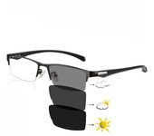 TR90 Progressive Photochromic Reading Glasses Men's Far and Near Dual-use Multi-Focus Business Glasses Half-frame Anti-blue Ray