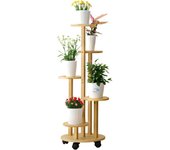 Soporte Plantas Interior con Ruedas, Estanteria para Plantas 5 Niveles, Estante de Esquina Para Múltiples Macetas, Soporte Para Plantas Bambú Estantería Exhibición Jardín/Balcón