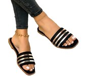 Women Flip-flop Flat Sandal Plus Size Shoes Beige black 43 42 41 40
