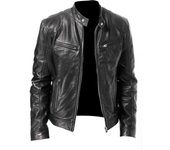 Chaqueta motera para hombre Pure Black Sheep, Chaqueta motera retro, Chaqueta de cuero, Chaqueta motera de cuero Stand-up Punk