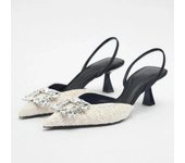 Elegant Party High Heeled Pumps For Women 2024 Autumn Bow Pointed Toe Stiletto Shoes Fashion Slingback Heels Kitten Heel Sandals