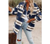 2023  AutumnWinter Women's Wear Long Sleeve Polo Collar Loose Checkered Button Flannel Woolen Shirt  Jacket Coat