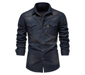 Camisa de Algodón Puro para Hombre - Estilo Denim Clásico y Cómodo para Uso Diario