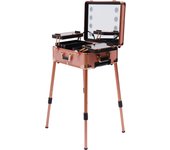Professional Cosmetic Case Trolley with 4 Wheels and Lamp Mirror Dressing Table Beauty Makeup Case with Adjustable Legs