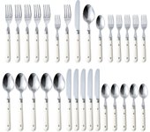 CAROTE Juego de 30 Piezas Plateado, Juego de Cubiertos de Acero Inoxidable con Mangos Blancos, Diseño de Triple Tuerca y Tangón Completo, Juego de Utensilios de Cocina, Pulido con Espejo, Duradero, Blanco