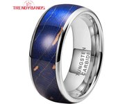 8mm Multicolor Tungsten Ring for Men Women Wedding Band Colorful Dyed Elder Wood Inlay Domed Polished Shiny Comfort Fit