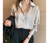 Camisa de satén de manga larga para mujer, Tops Retro ajustados, transpirables, de lujo, ligeros, para primavera y verano