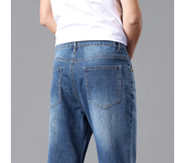 Pantalones vaqueros elásticos de algodón alto para hombres pierna recta suelta 2025 verano Slim Fit suave cómodo transpirable pantalones casuales para hombres