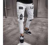 Tattered pipe pants embroidered with men's jeans